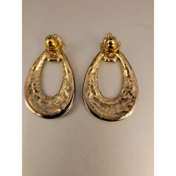 Vintage Enameled Hoop Drop Earrings - Picture 2 of 5